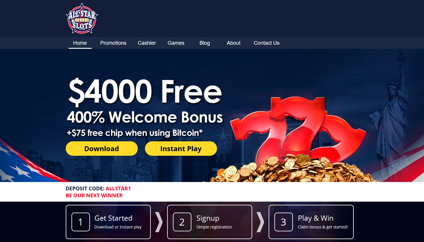 $4000 Free -400% Welcome Bonus +$75 Free chip when using Bitcoin